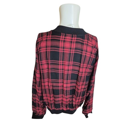 Sanctuary Dylan Plaid Bomber Jacket Utility Jacket Red Black Sz L - Picture 6 of 8